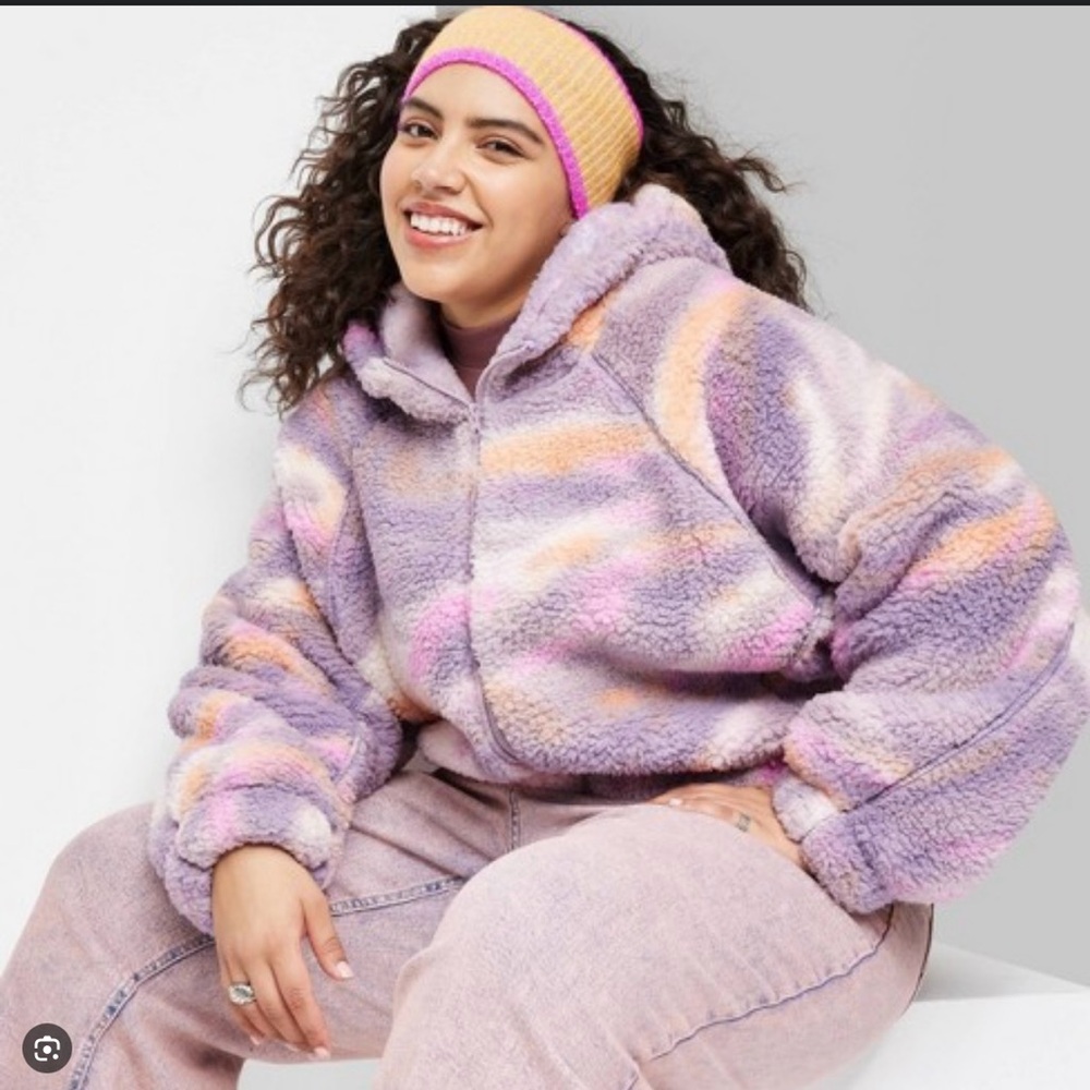 Women's Faux Shearling Full Zip-Up Hooded Sweatshirt-XS/Small-Mauve-Wild Fable